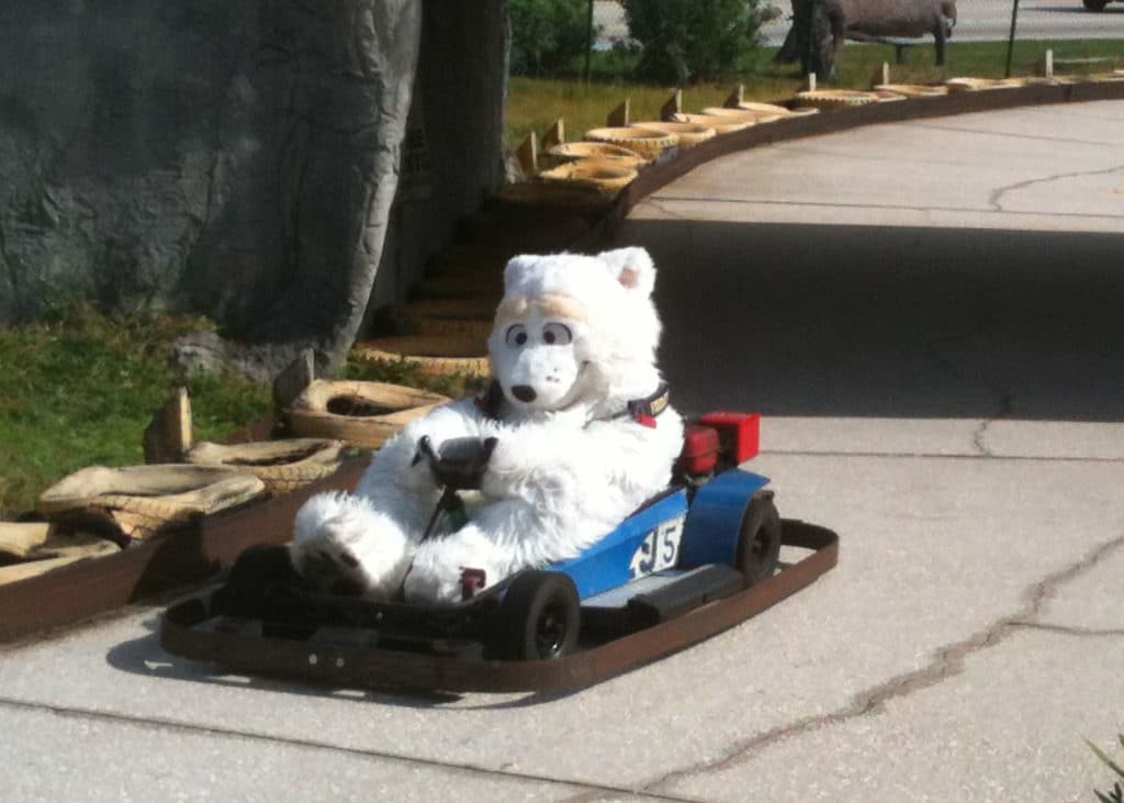 Polar bear character costume gokart