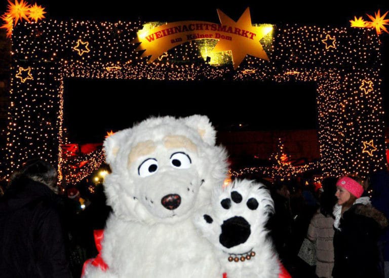 Our friendly Polar Bear on vacation to the Christmas Markets in Cologne Germany